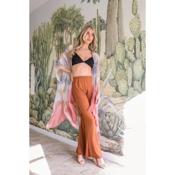 Rose Ombre Tie Dye Casual Bohemian Open Wrap Coverup Top One Size - Picture 3 of 3